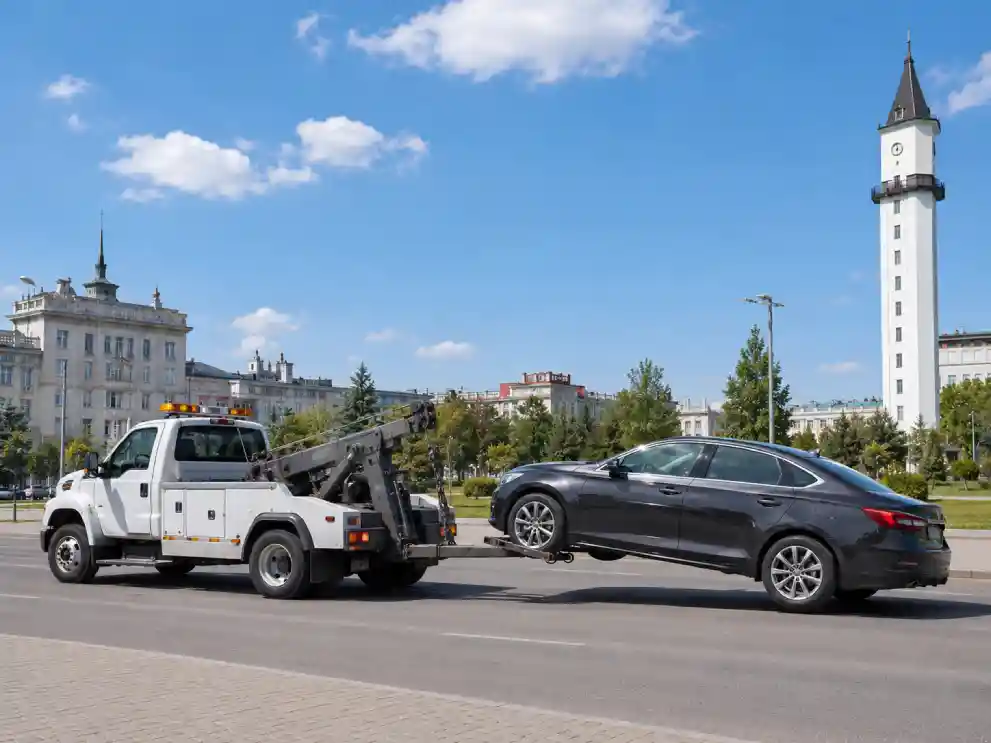 Эвакуатор с частичной погрузкой автомобиля за переднюю ось
